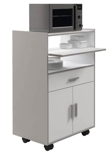 Versatile Zidan White and Grey Kitchen Trolley with Storage and Pull-Out Shelf - UK Luxury Furniture